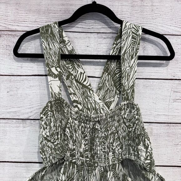 Anthropologie Square Neck Smocked Cut Out Mini Dress Animal Print Green Large - Picture 4 of 9
